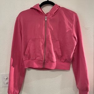 Cropped hot pink zip up hoodie